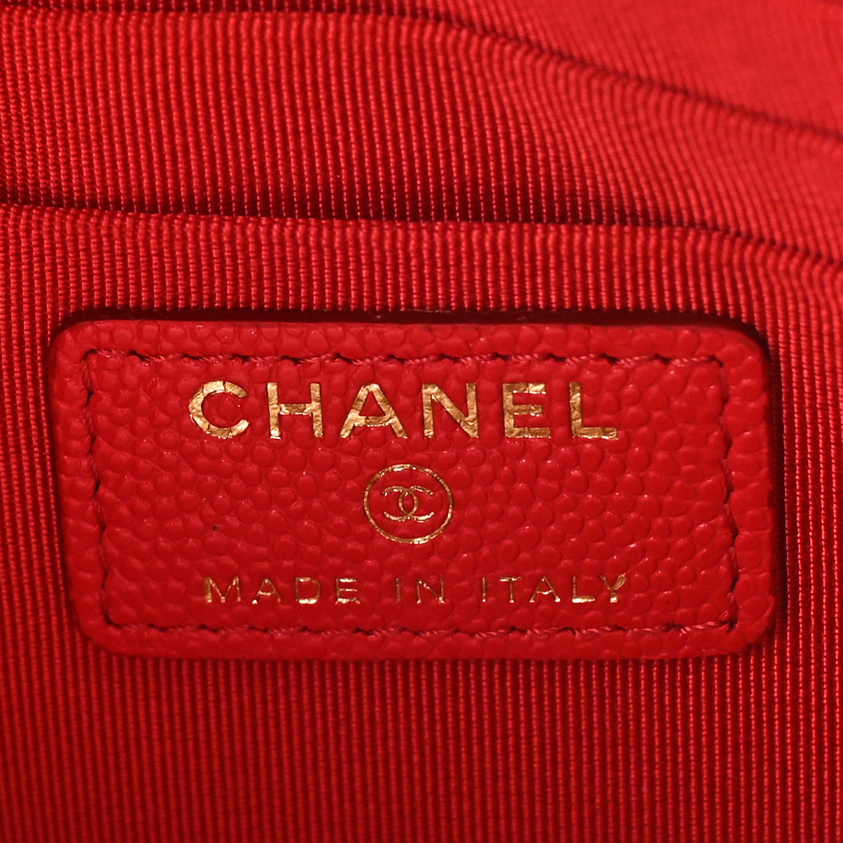 Chanel Shiny Caviar Quilted Cosmetic Case Red 12 of 19