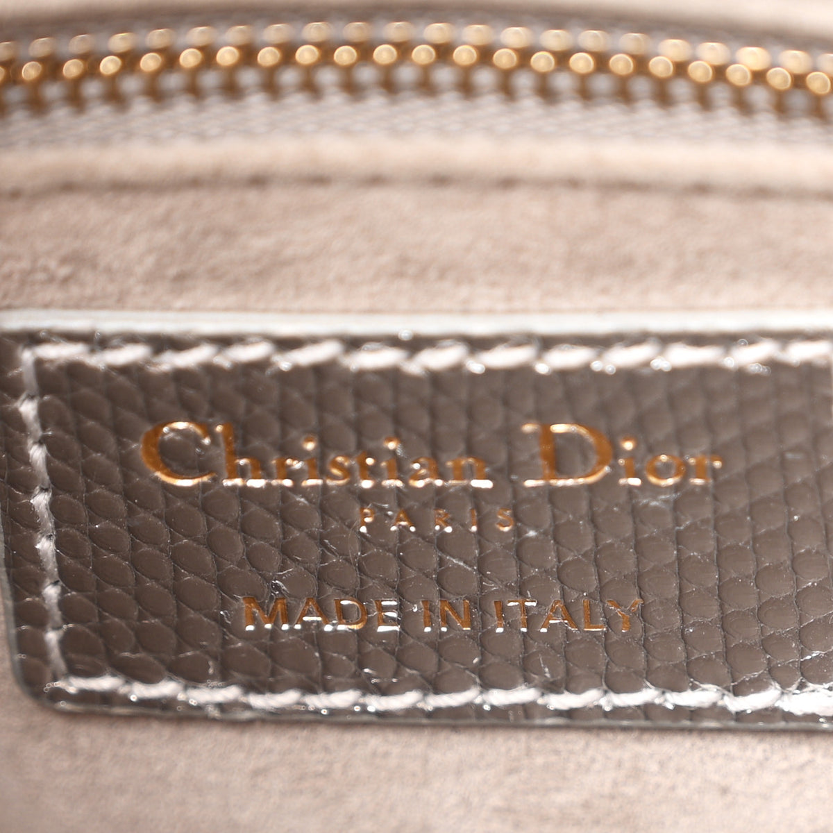 Metallic Lizard Small Lady Dior Argent