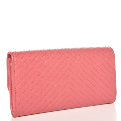 Chanel Caviar Chevron Quilted Large Gusset Flap Wallet Pink 3 of 8