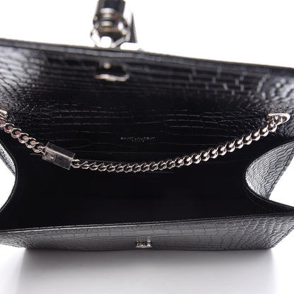 Saint Laurent Calfskin Crocodile Embossed Medium Classic Monogram Kate Tassel Satchel Black 5 of 9