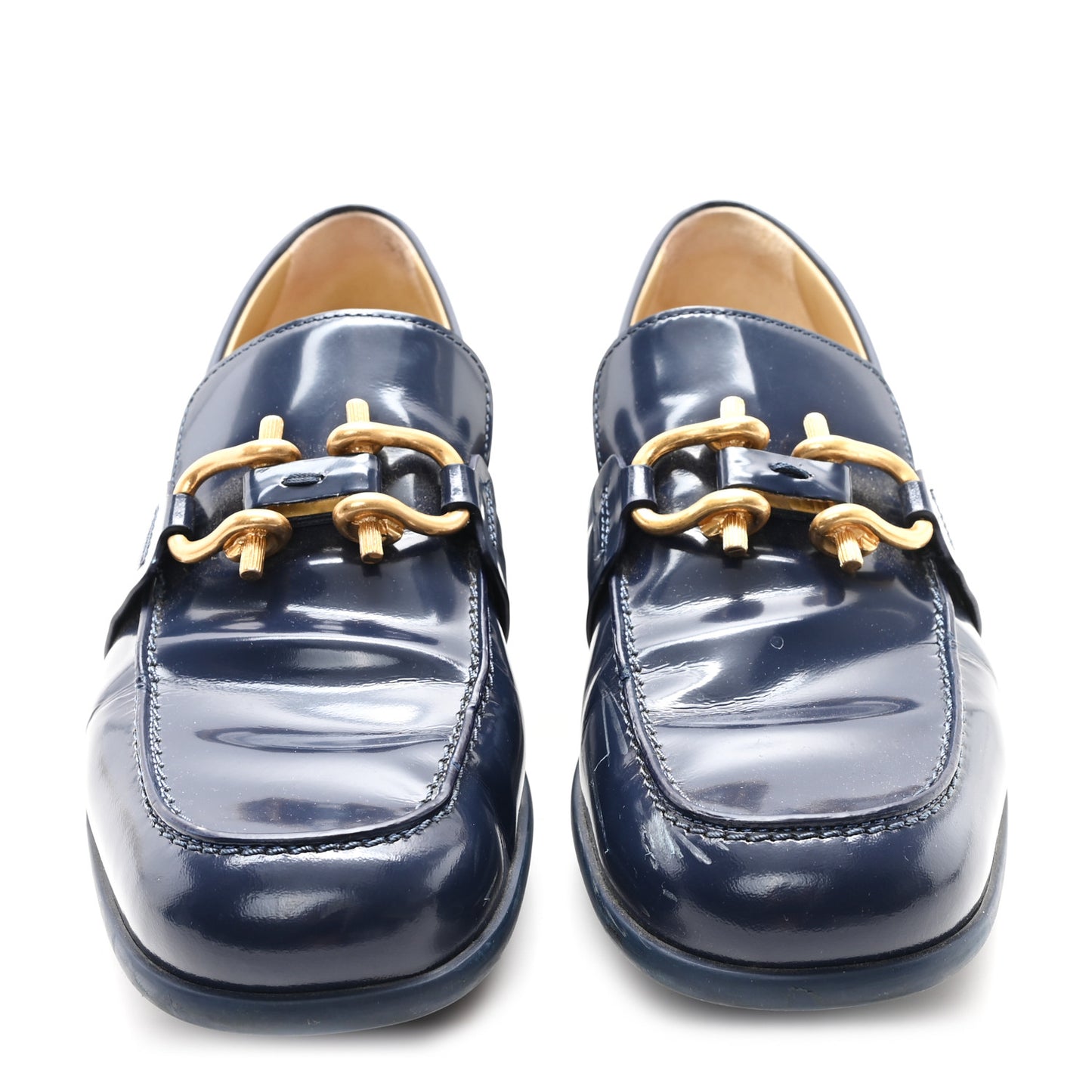 Glossy Calfskin Monsieur Loafers 40.5 Navy Blue