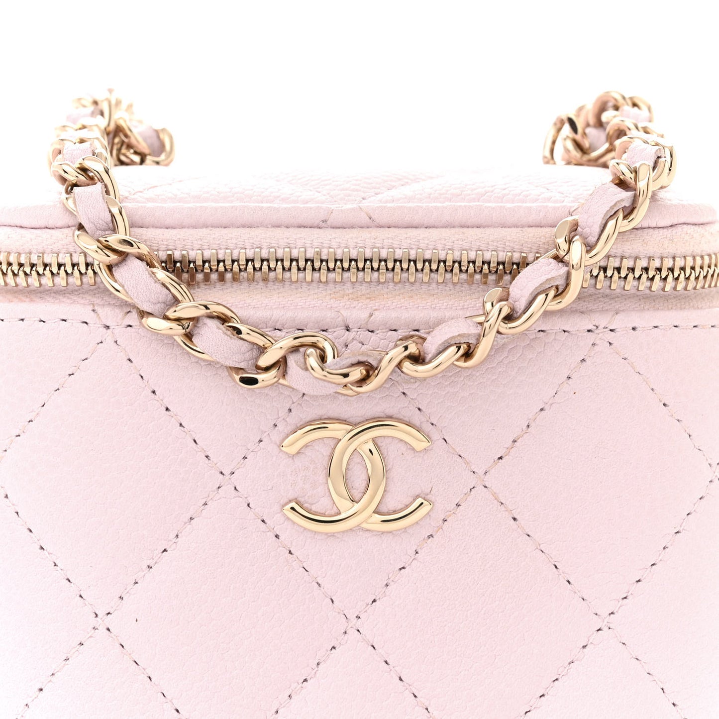 Caviar Quilted Tiny CC Mini Vanity Case With Chain Light Pink
