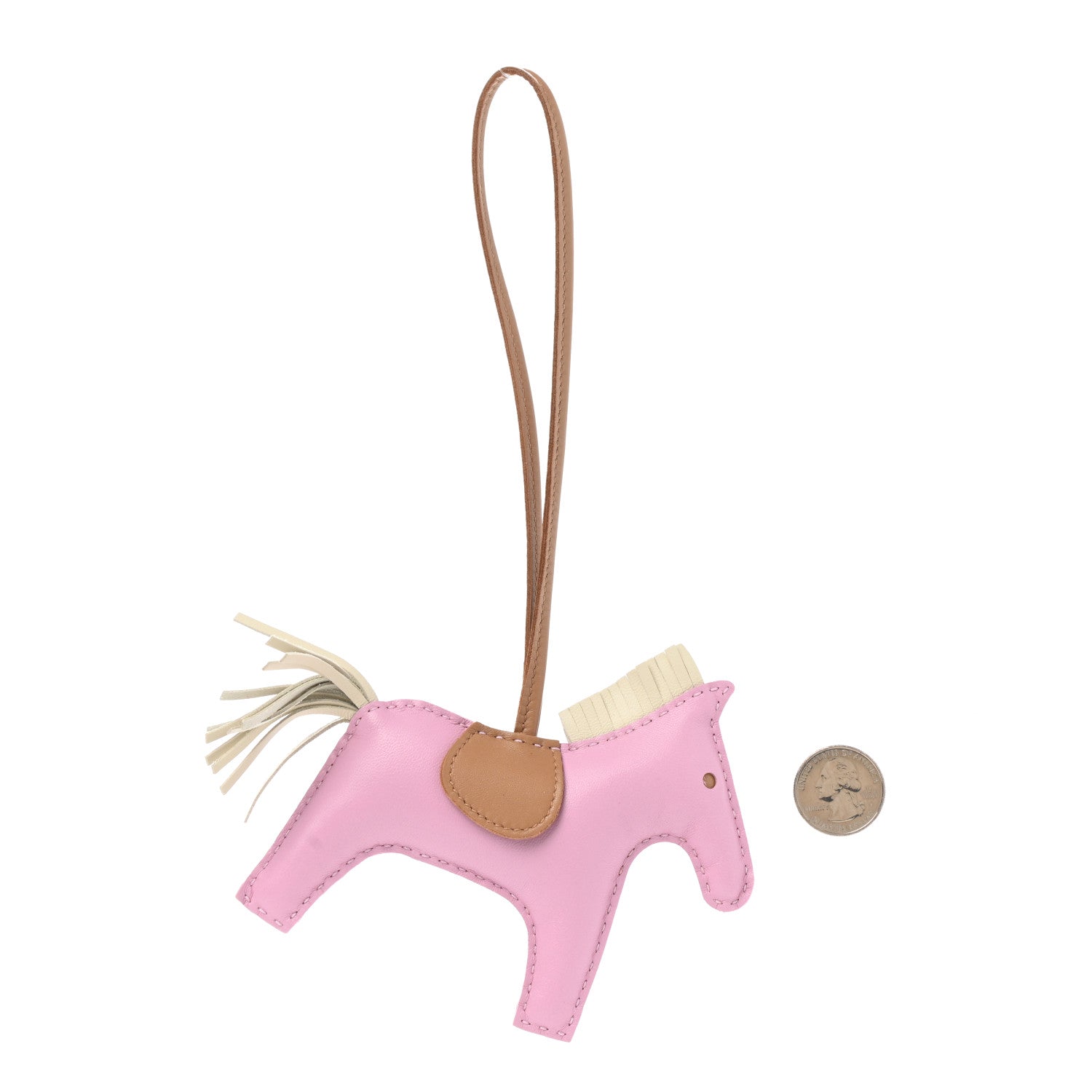 Hermes Milo Lambskin Grigri Rodeo Horse Bag Charm MM Mauve Sylvestre Craie Chai 2 of 4
