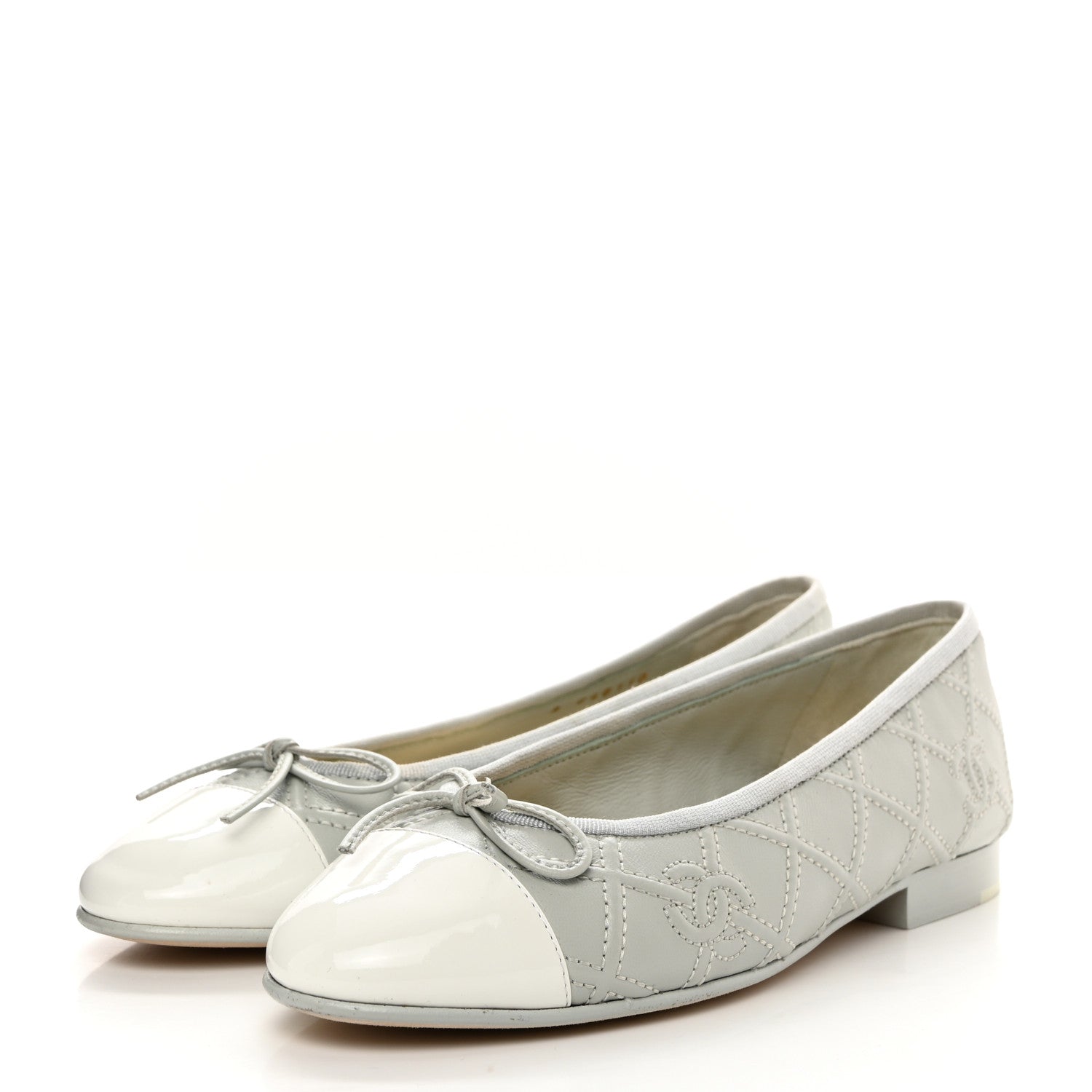 Chanel Lambskin Patent Double Stitched CC Cap Toe Ballerina Flats 35.5 Light Blue White 3 of 8