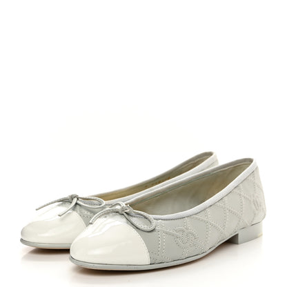 Chanel Lambskin Patent Double Stitched CC Cap Toe Ballerina Flats 35.5 Light Blue White 3 of 8