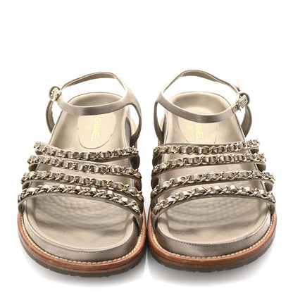 Chanel Satin Lambskin Chain Flat Sandals 37.5 Beige 3 of 8