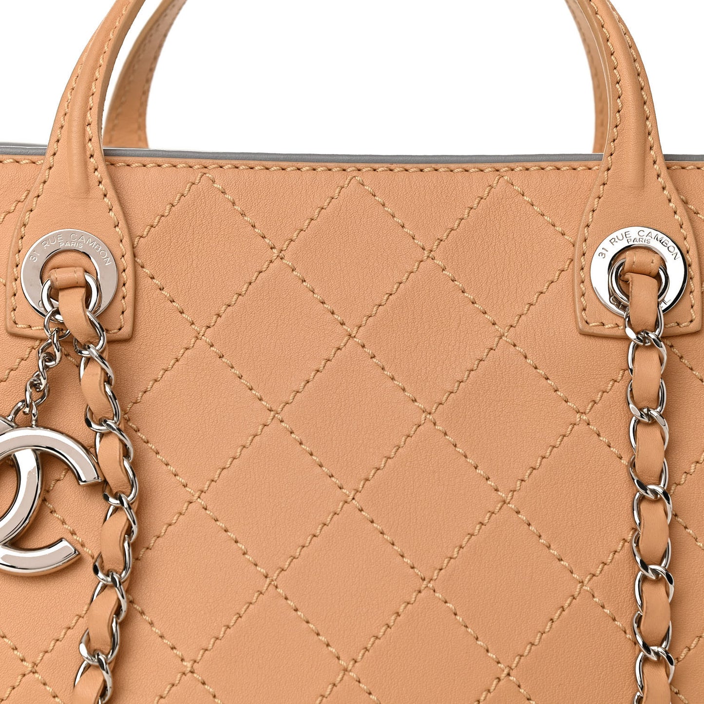 Calfskin Stitched Large Shopping Tote Beige