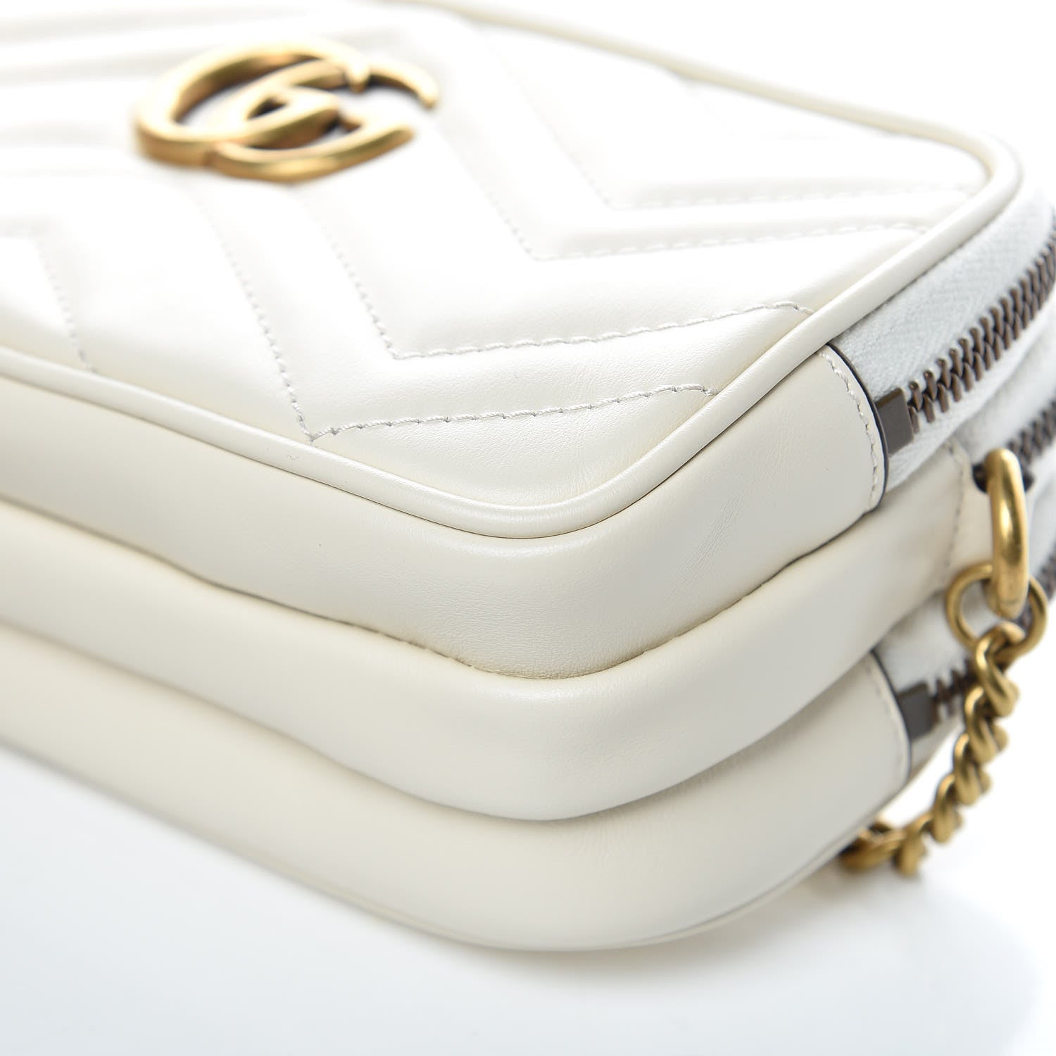 Gucci Calfskin Matelasse Mini GG Marmont Chain Crossbody Bag Mystic White 11 of 12