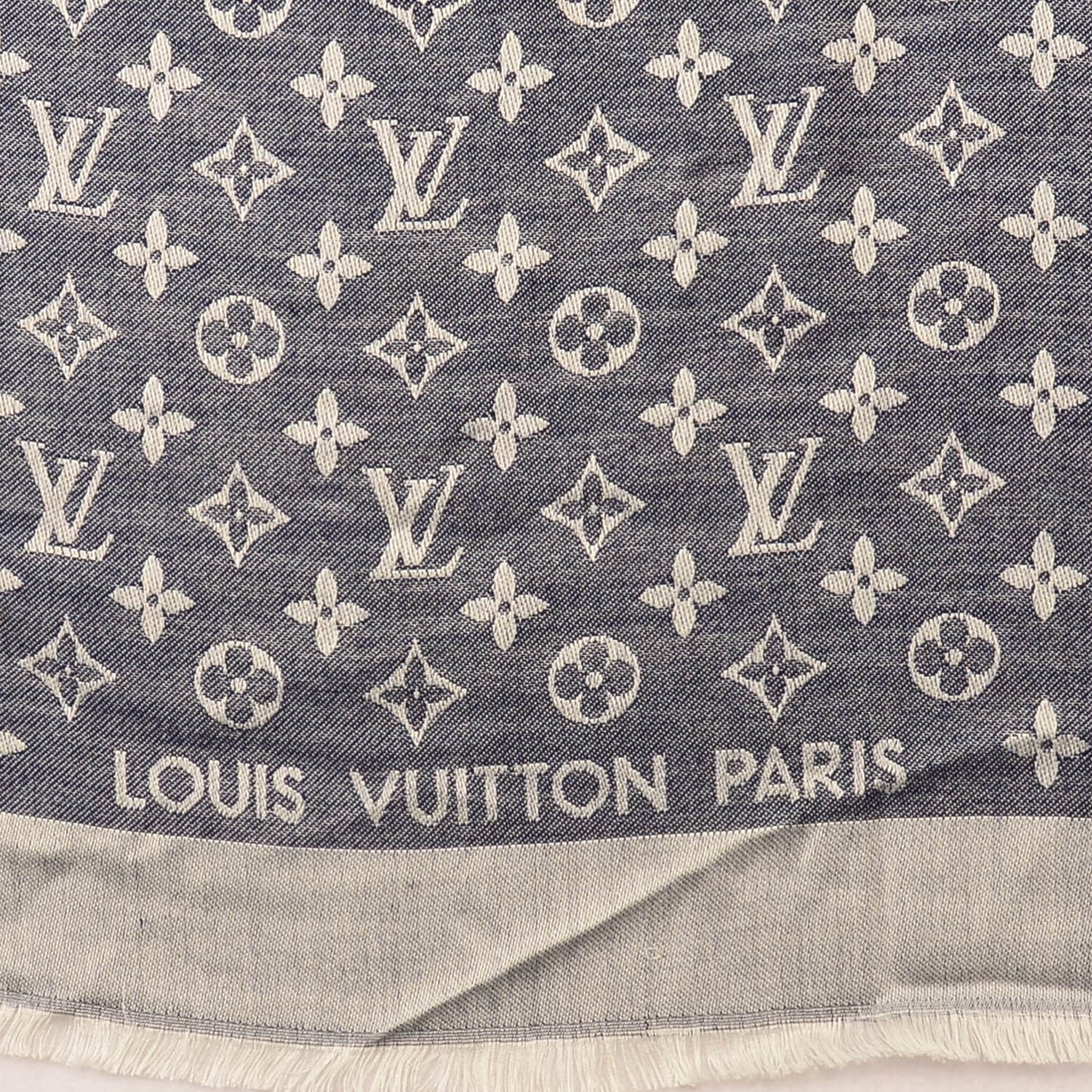 Silk Wool Monogram Denim Shawl Blue