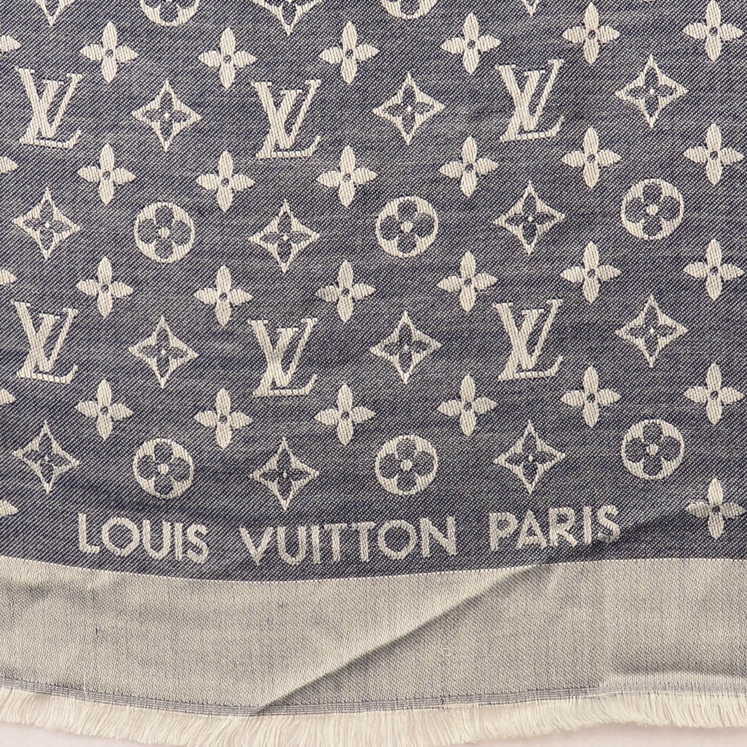 Louis Vuitton Silk Wool Monogram Denim Shawl Blue 4 of 5