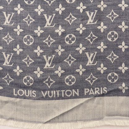 Louis Vuitton Silk Wool Monogram Denim Shawl Blue 4 of 5