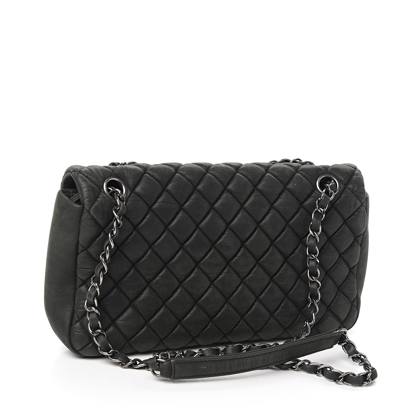 Iridescent Calfskin Small New Bubble Quilt Flap Black