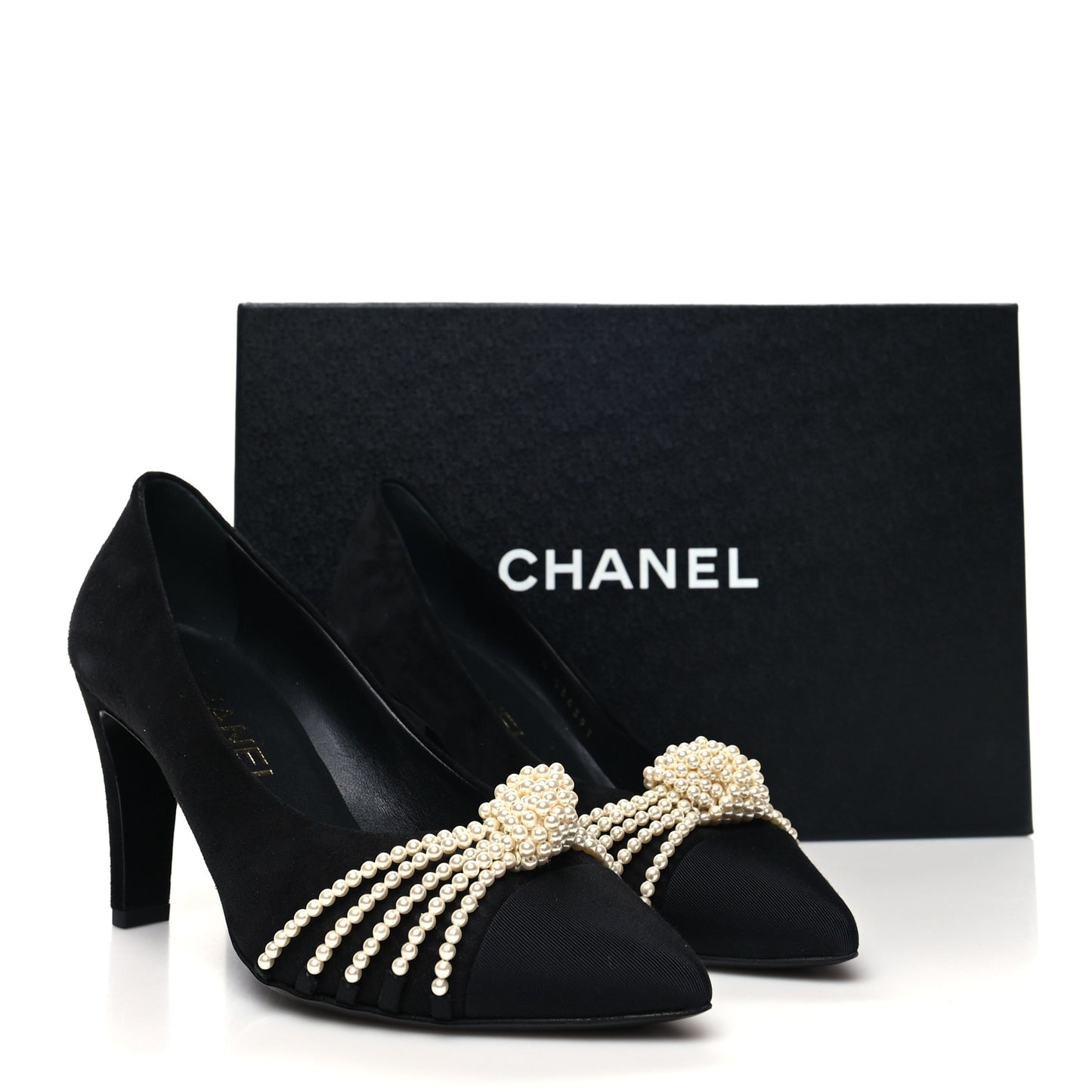 Suede Pearl Grosgrain Pumps 36.5 Black