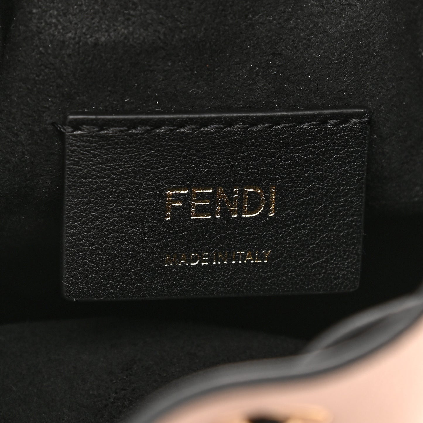 Vitello Fluffy Grace F is Fendi Logo Embossed Mini Mon Tresor Bucket Bag Rosa Quarzo Black