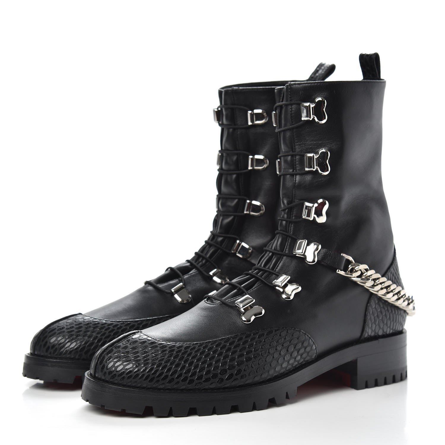 Christian Louboutin Calfskin Horse Guarda Flat Boots 38 Black Silver 3 of 8