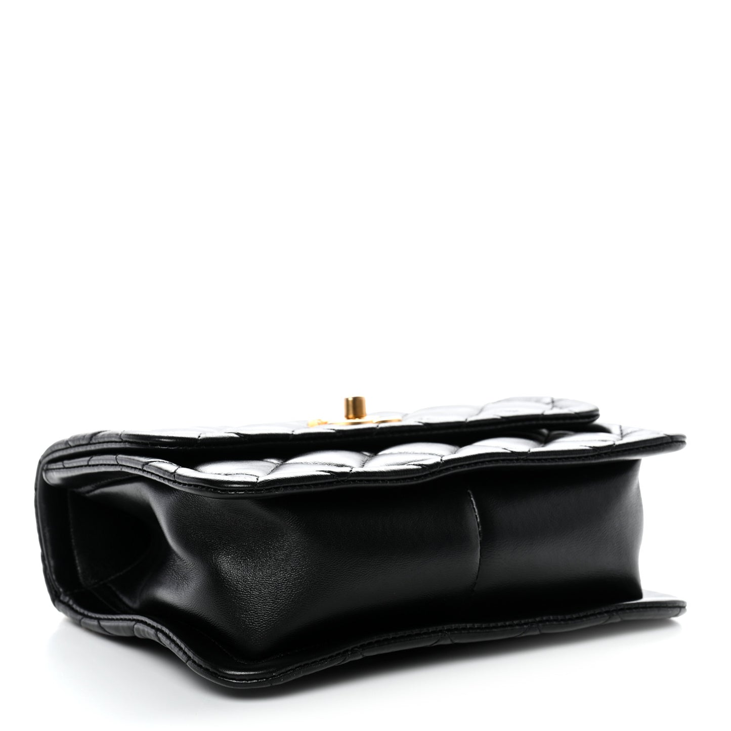 Shiny Lambskin Quilted Mini Flap Black