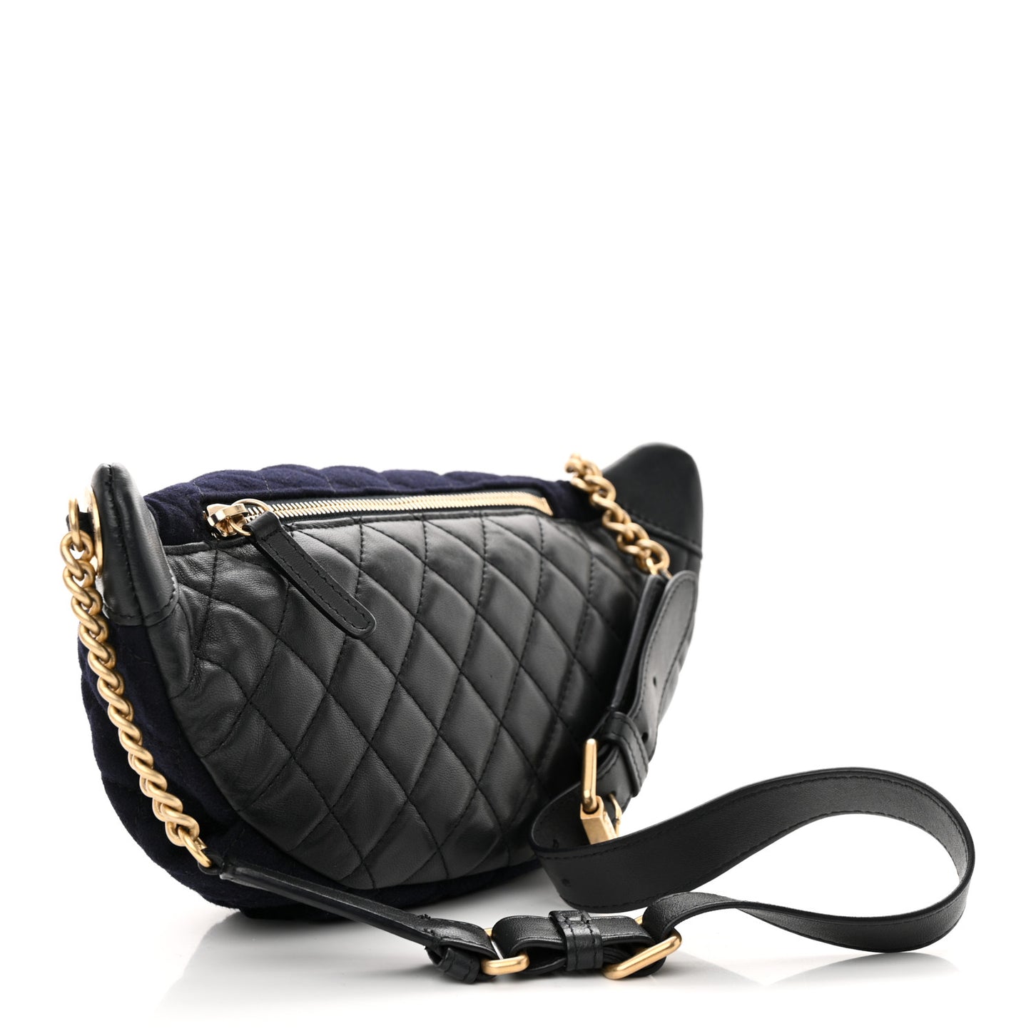 Wool Lambskin Quilted Paris Hamburg Charms Waist Bag Dark Navy