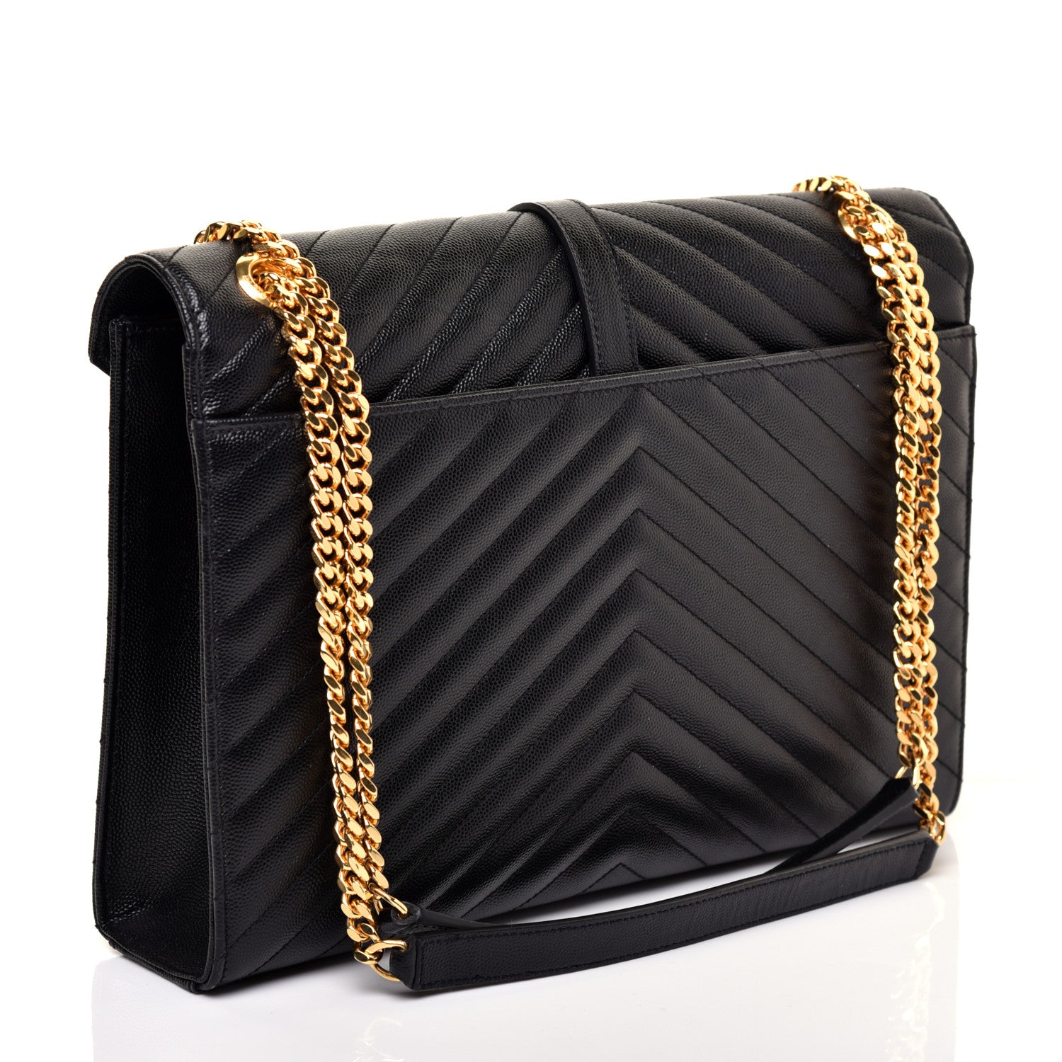Saint Laurent Grain De Poudre Matelasse Chevron Large Monogram Satchel Black 3 of 12