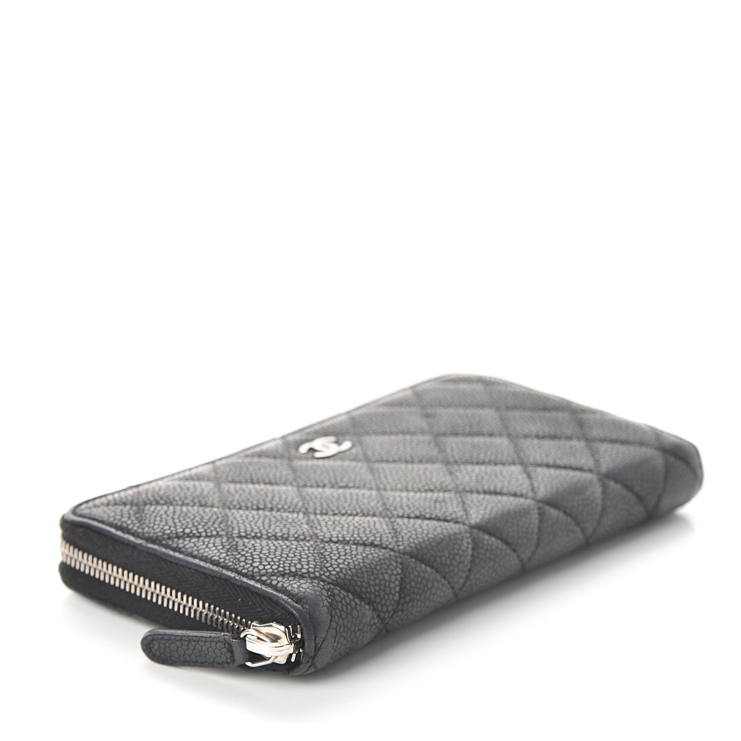Iridescent Caviar Quilted Large Gusset Zip Around Wallet Black