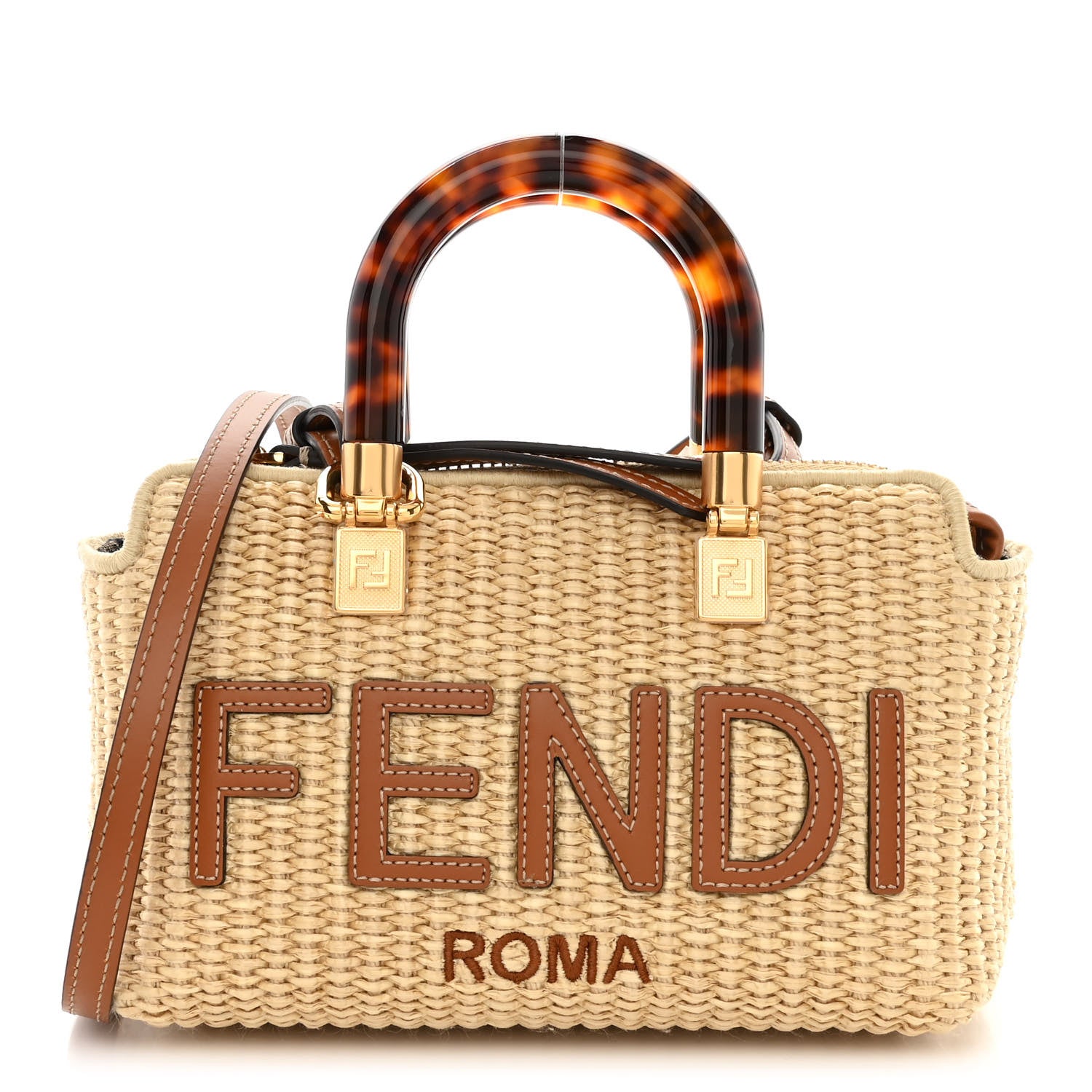 Fendi Paglia Chicco Riso Vitello King Plexiglass Logo Embroidered Mini By The Way Top Handle Boston Bag Alchemy Brandy 1 of 10