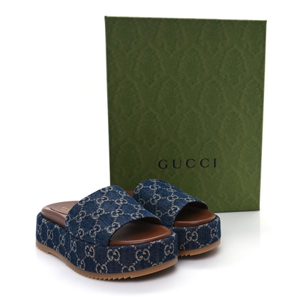 Gucci New Denim GG Monogram Angelina Platform 55mm Slide Sandals 37 Blue Tea 10 of 10