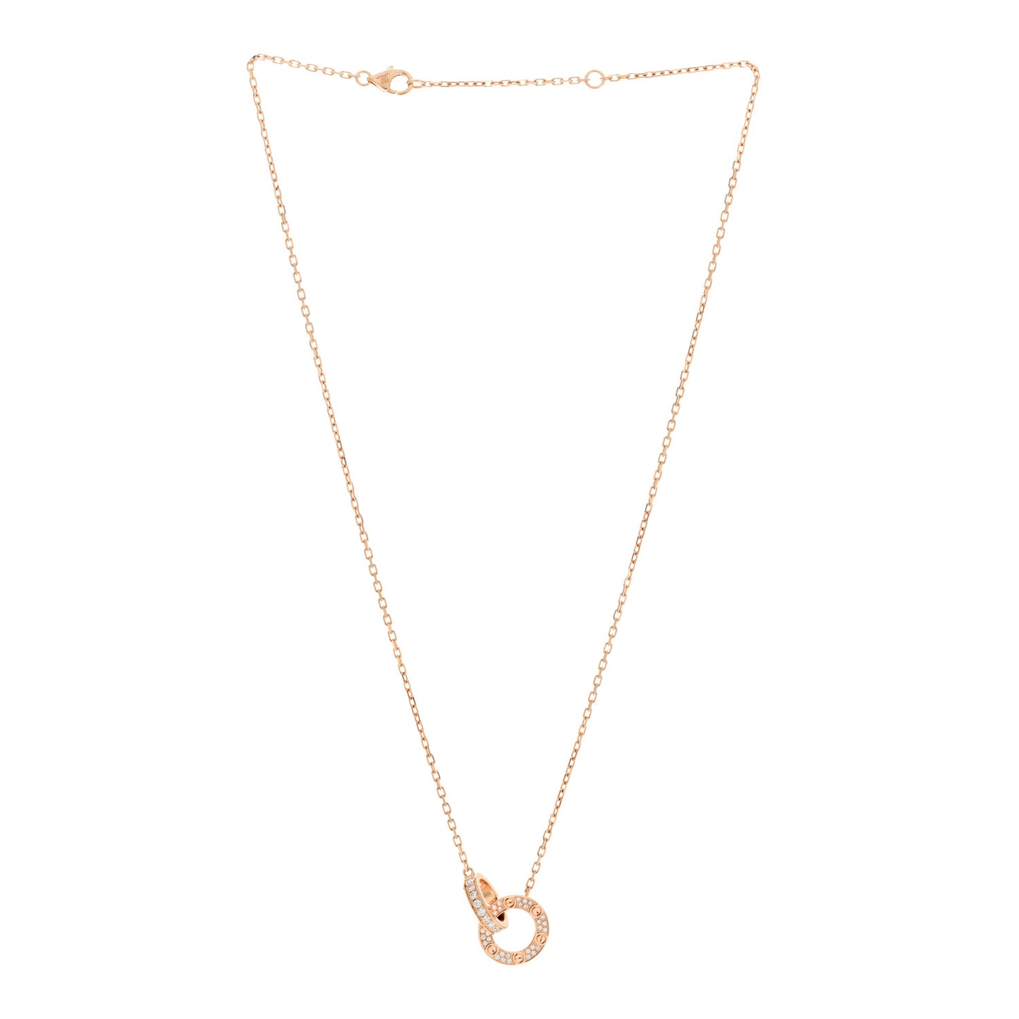 18K Pink Gold Diamond Interlocking LOVE Paved Necklace