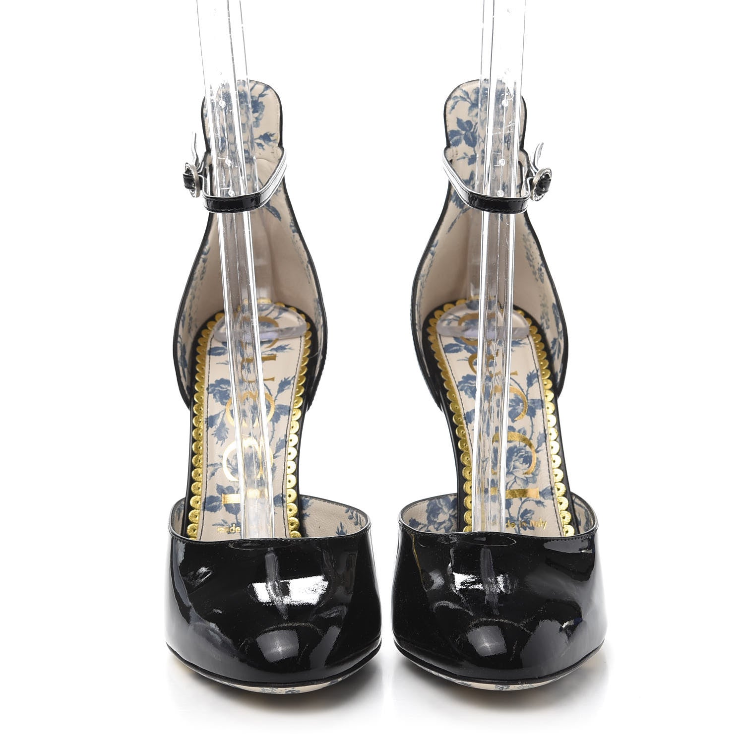 Gucci Patent Daisy Ankle Strap d'Orsay 105 Pumps 39 Black 2 of 8