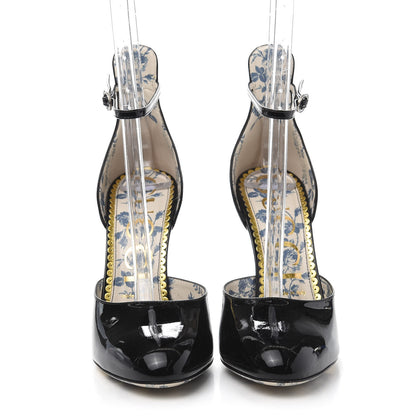 Gucci Patent Daisy Ankle Strap d'Orsay 105 Pumps 39 Black 2 of 8