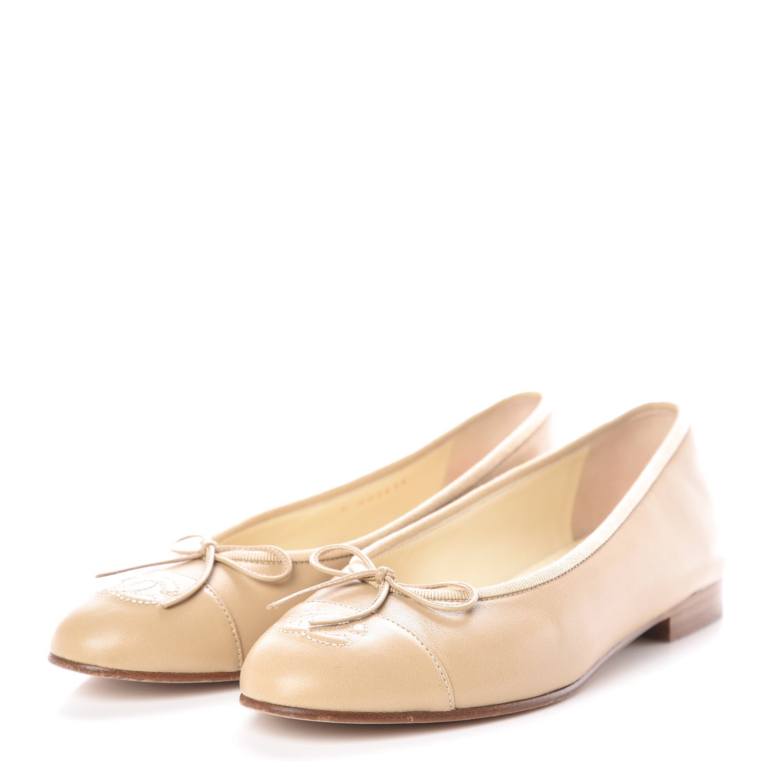Chanel Lambskin Cap Toe CC Ballerina Flats 36 Beige 3 of 15