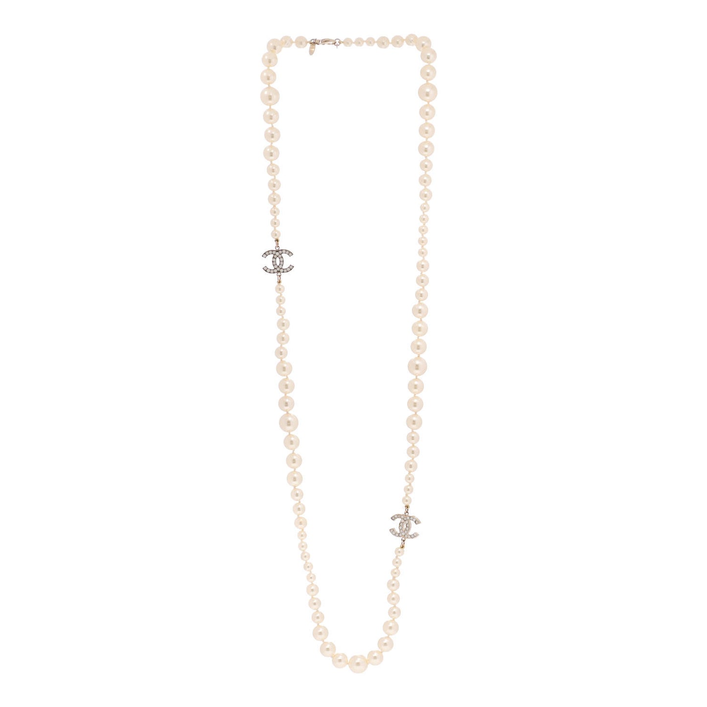 Graduated Pearl CC Long Necklace Gold