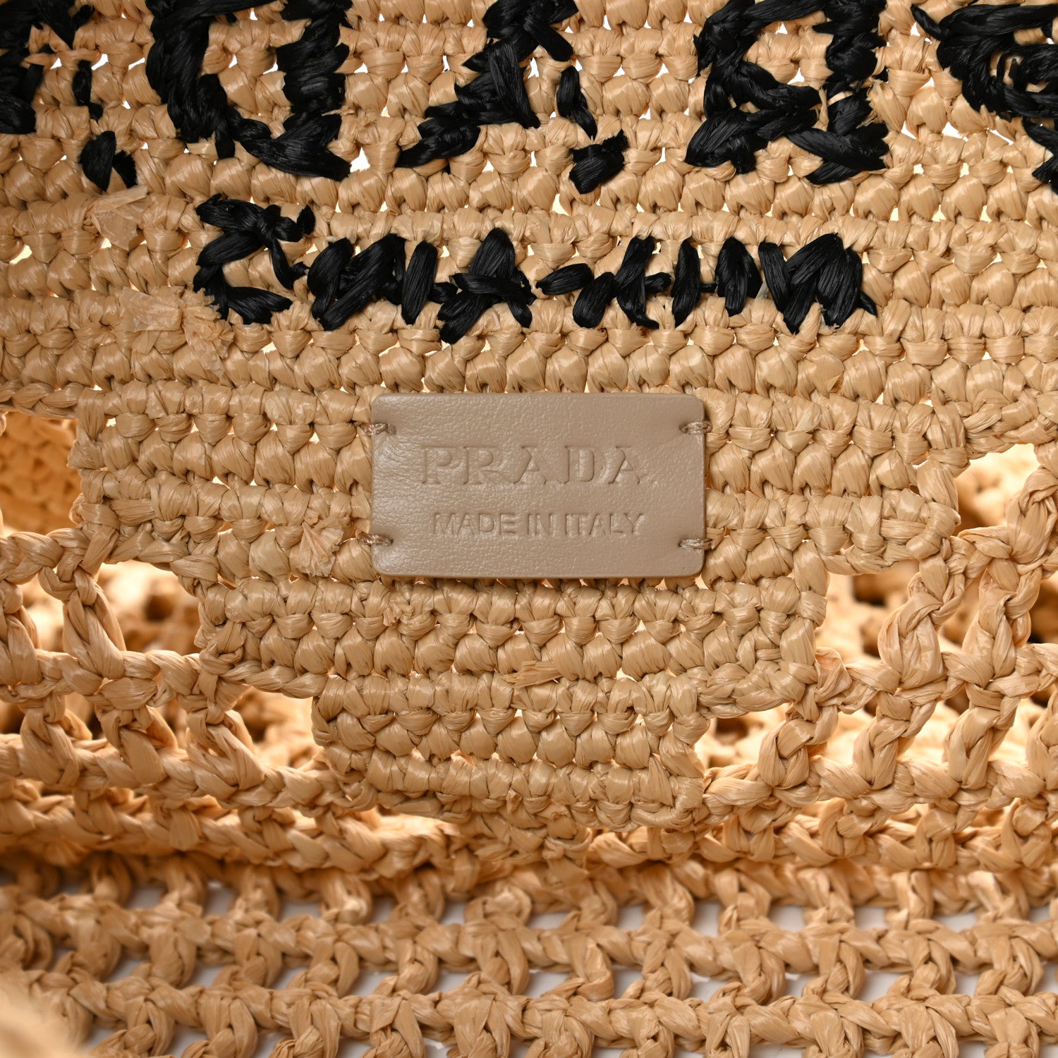 Prada Yarn Raffia Effect Crochet Logo Embroidered Shopping Tote Bag Naturale 6 of 10