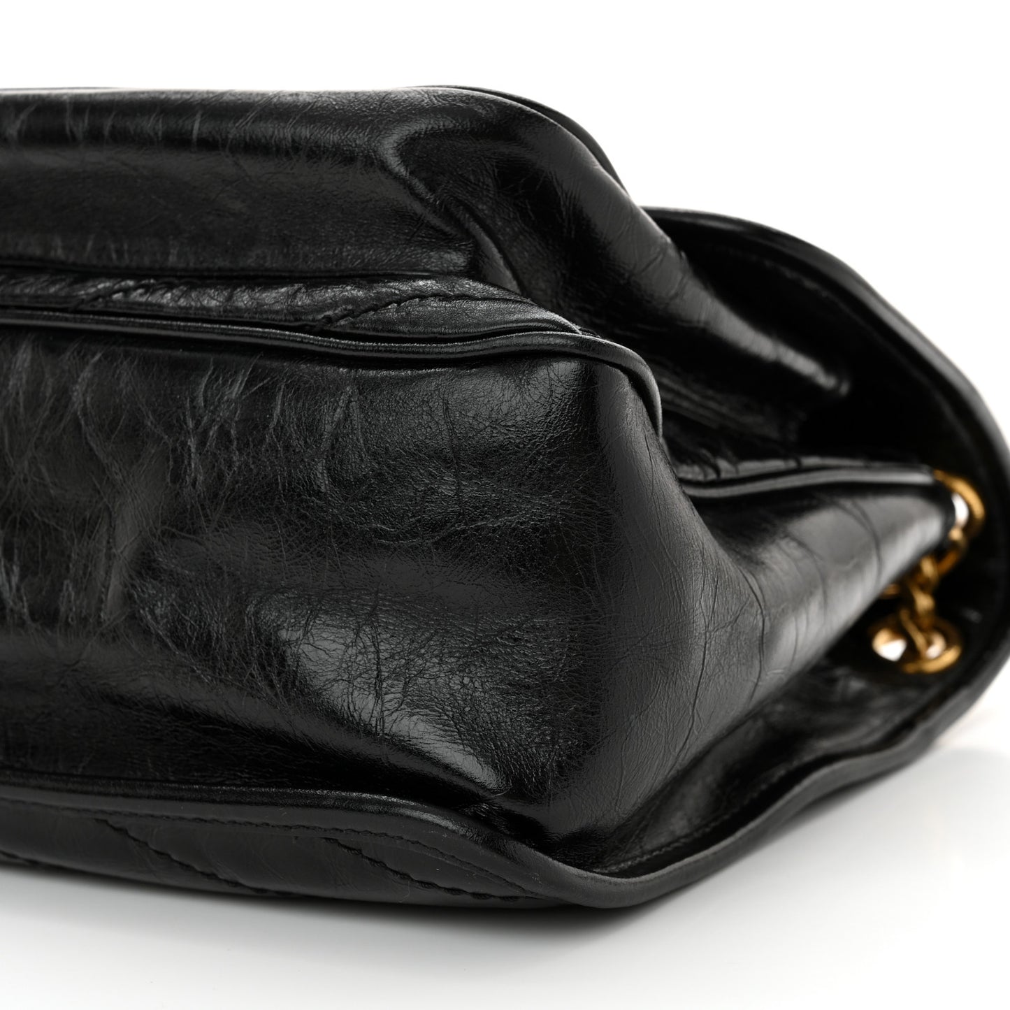 Crinkled Calfskin Matelasse Monogram Medium Niki Chain Satchel Black