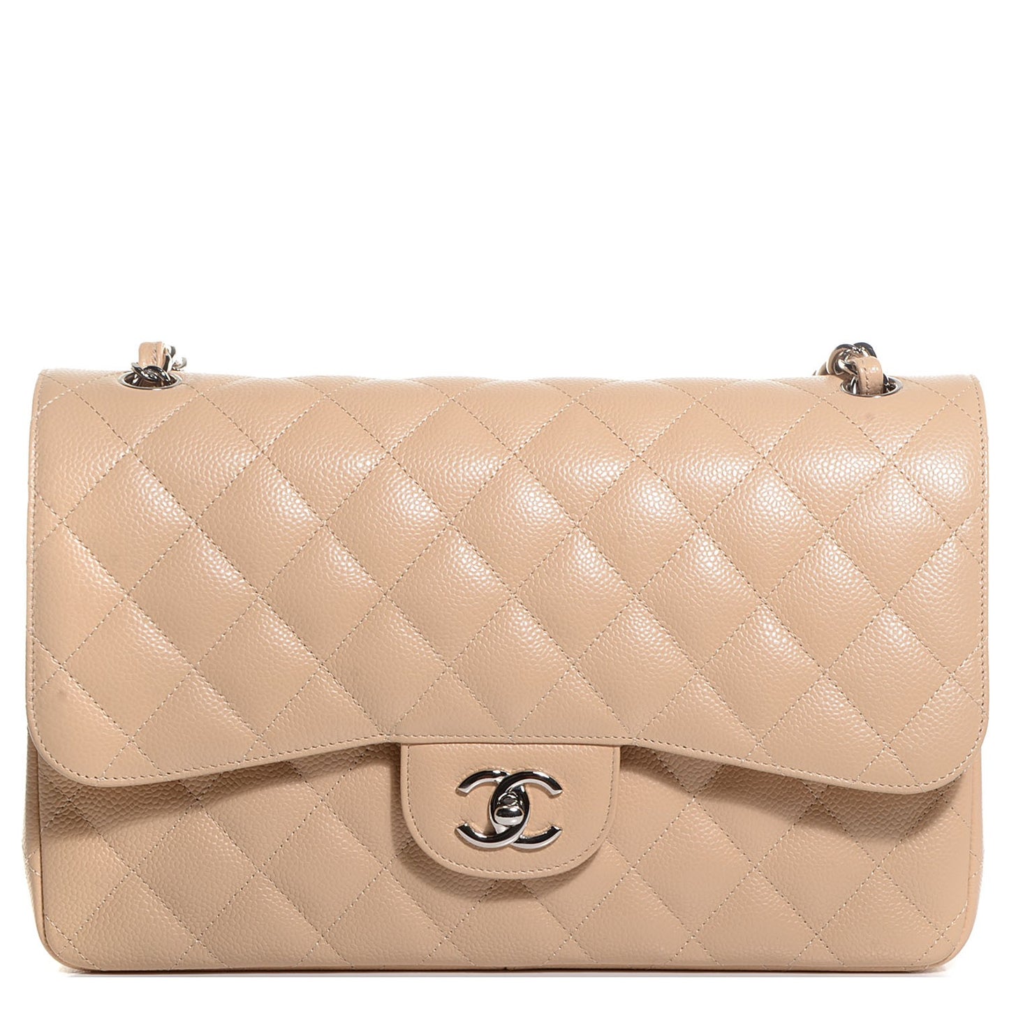 Caviar Jumbo Double Flap Light Beige