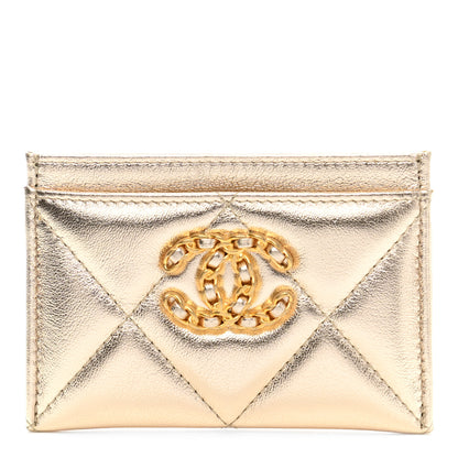 Chanel Metallic Lambskin Quilted Chanel 19 Card Holder Gold 1 of 11