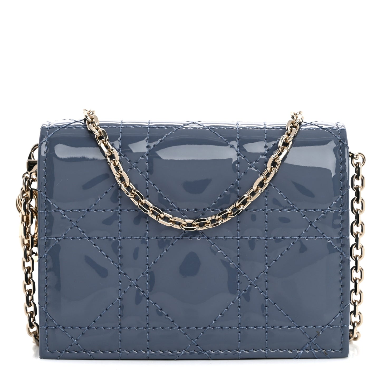 Patent Cannage Nano Lady Dior Chain Card Holder Cloud Blue