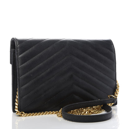 Saint Laurent Grain De Poudre Matelasse Chevron Monogram Chain Wallet 3 of 10