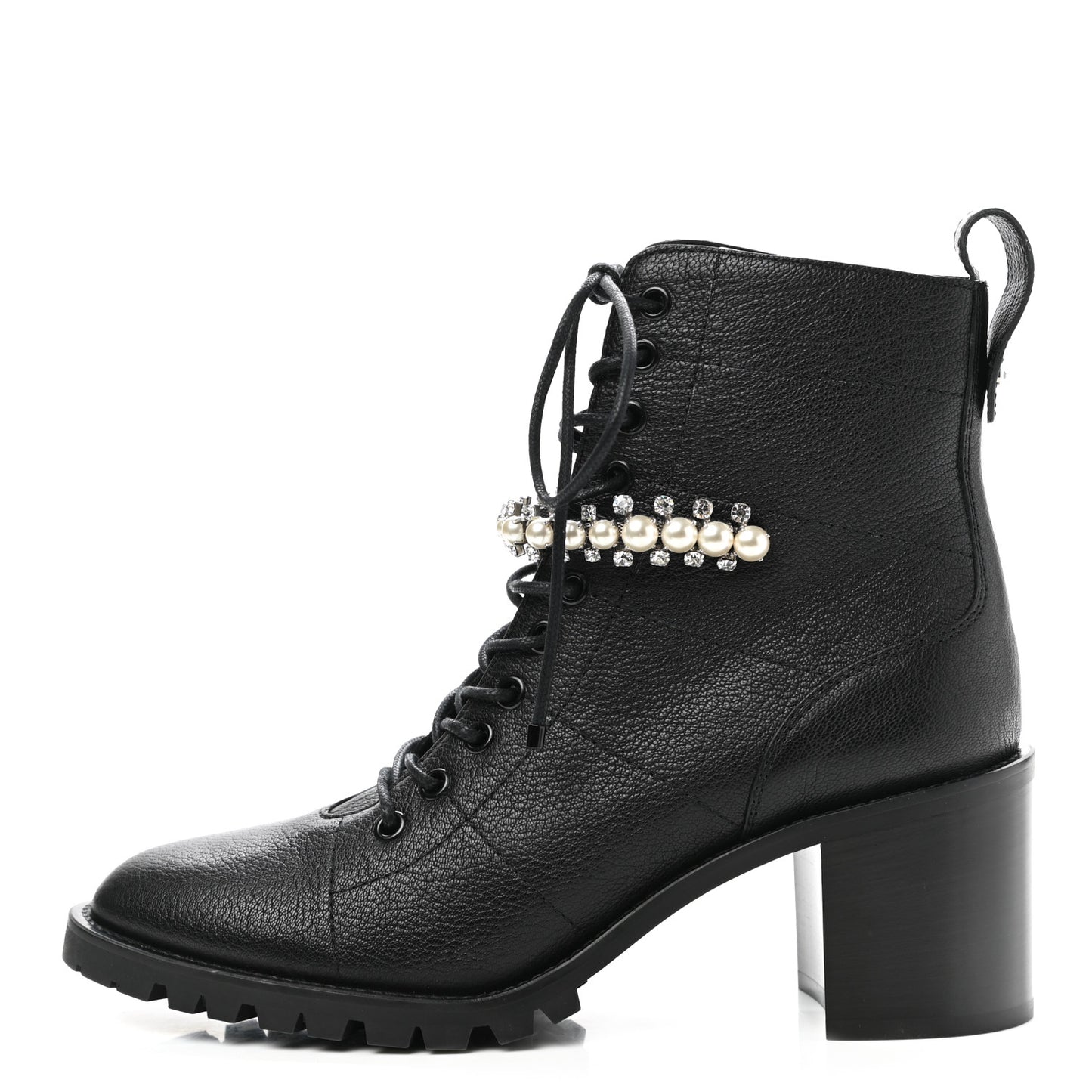Grained Calfskin Crystal Embellished Cruz Combat Boots 40 Black White