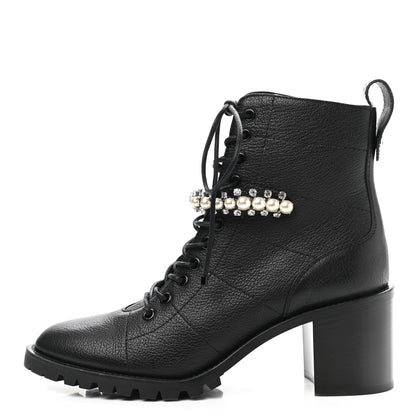 Jimmy Choo Grained Calfskin Crystal Embellished Cruz Combat Boots 40 Black White 1 of 8