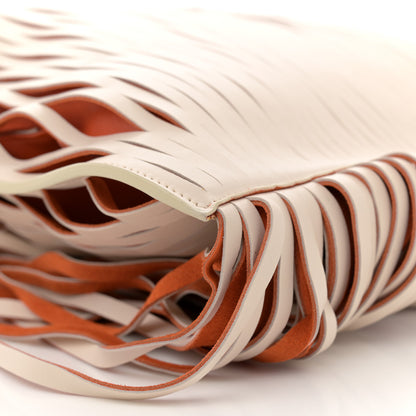 Celine Calfskin Laser Cut Fringe Foldover Clutch White Orange 10 of 15