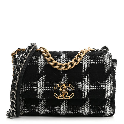 Chanel Tweed Quilted Medium Chanel 19 Flap Black White 1 of 10