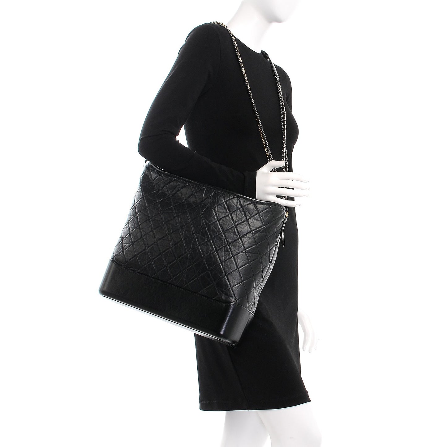 Aged Calfskin Quilted Large Gabrielle Hobo Black