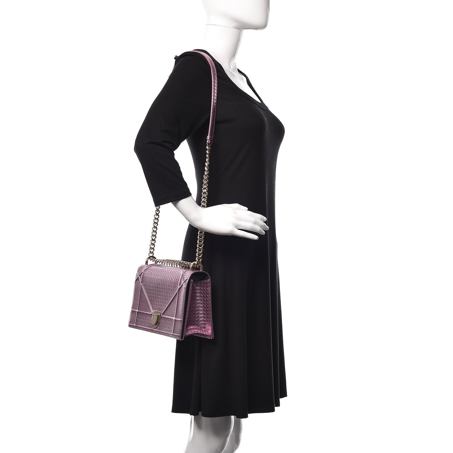 Christian Dior Metallic Patent Micro-Cannage Medium Diorama Flap Bag Pink 2 of 12