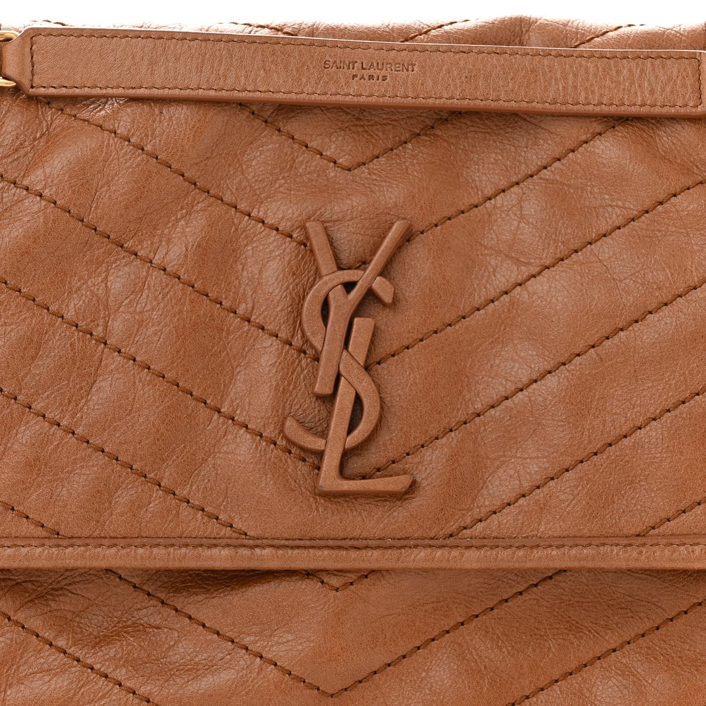 Crinkled Calfskin Matelasse Monogram Medium Niki Chain Satchel Caramel