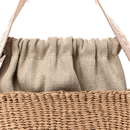 Chloe X MIFUKO Raffia Calfskin Small Woody Basket Shoulder Bag Beige Light Pink 7 of 9