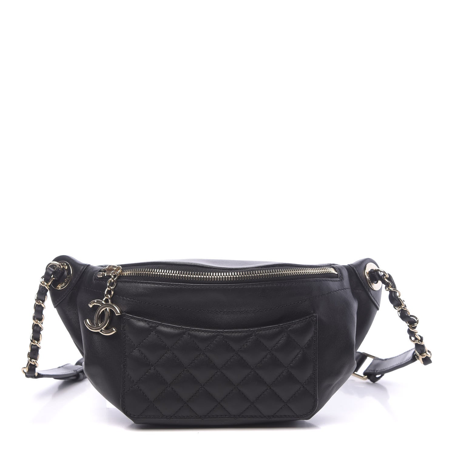 Chanel Lambskin Quilted Waist Bag Fanny Pack Black 1 of 10
