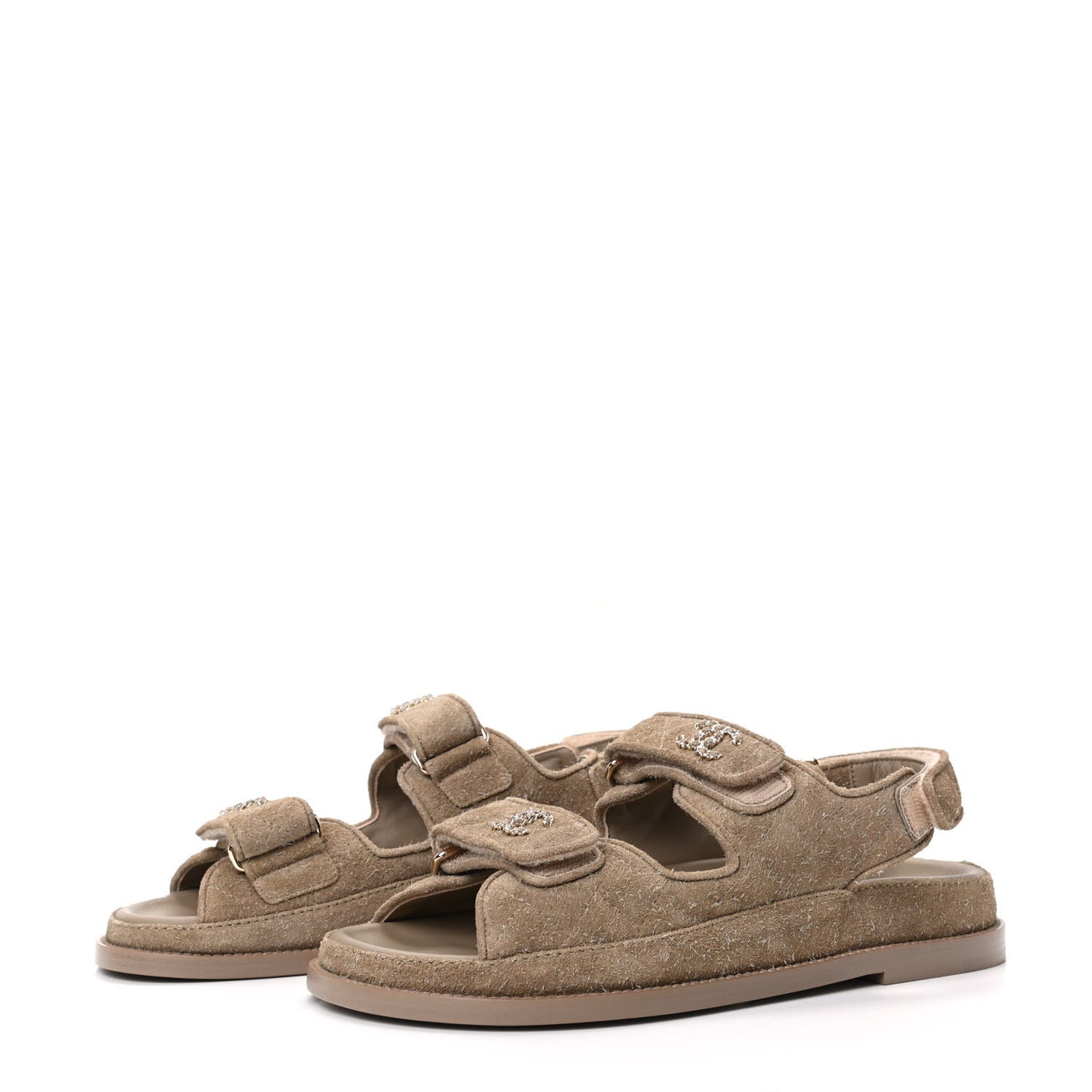 Suede Calfskin Velcro Dad Sandals 38 Beige