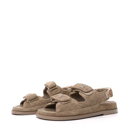Chanel Suede Calfskin Velcro Dad Sandals 38 Beige 3 of 8