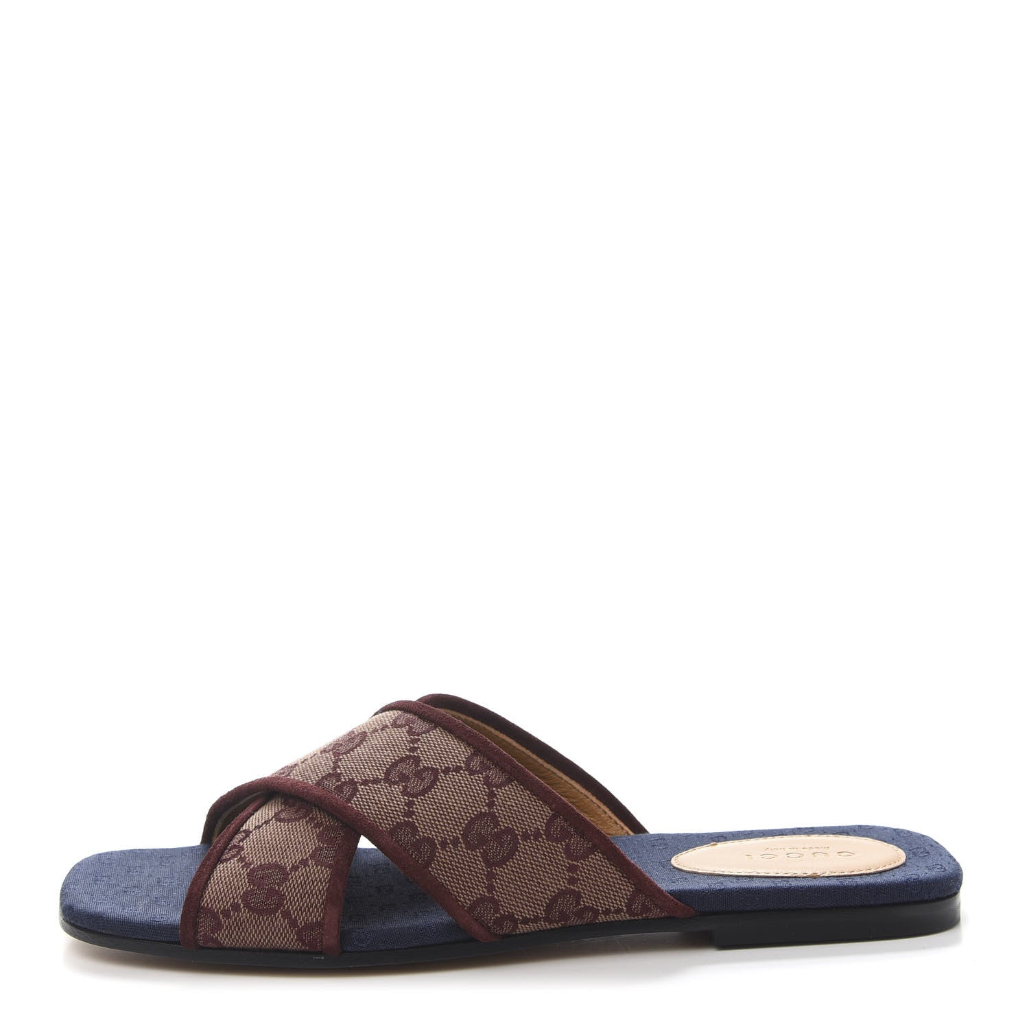 Gucci Canvas GG Monogram Womens Criss Cross Slide Sandals 38 Sahara Rubino Chardonnay 1 of 9