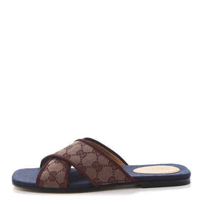 Gucci Canvas GG Monogram Womens Criss Cross Slide Sandals 38 Sahara Rubino Chardonnay 1 of 9