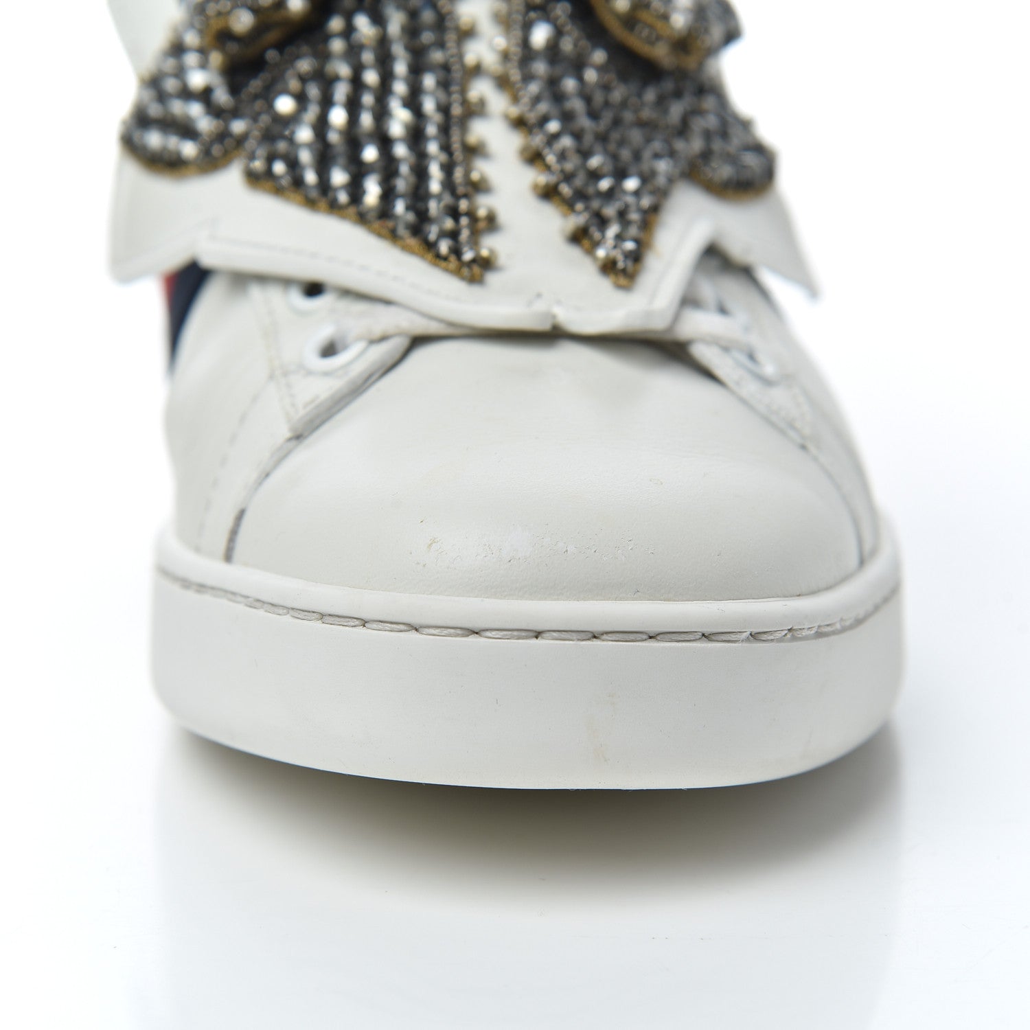 Gucci Calfskin Ayers Web Womens Ace Bow Lace Sneakers 37.5 White 14 of 21